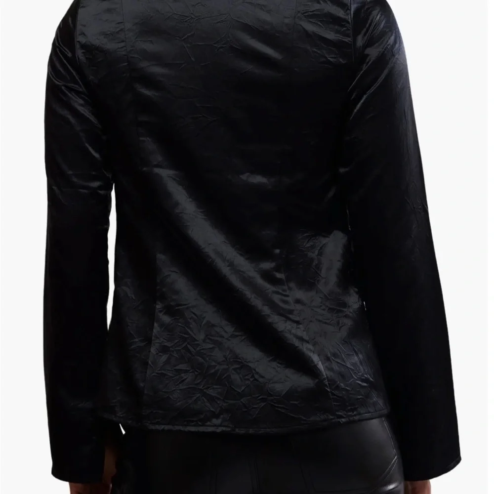 Free People Black Satin Tie-Front Top - Picture 4 of 8